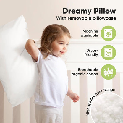 KeaBabies Toddler Pillow with Pillowcase, Jumbo 14X20 - Soft Organic Cotton Toddler Pillows for Sleeping - Machine Washable - Perfect for Travel, Toddler Bed Set (Soft White)