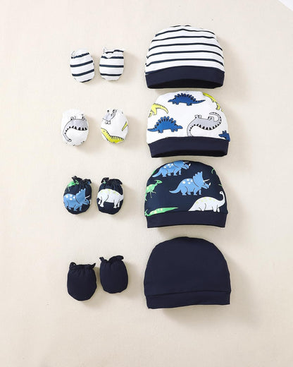 NZRVAWS Newborn Baby Boy Girl Clothes Unisex Infant Romper Pants Set Hat 4-Pack Outfits 0-12 Months 16 Pieces Toddler