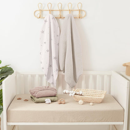 Bearmoss Muslin Mini Crib Sheets for Pack N Play Mattress - 100% Cotton - 38"x24" Soft Breathable