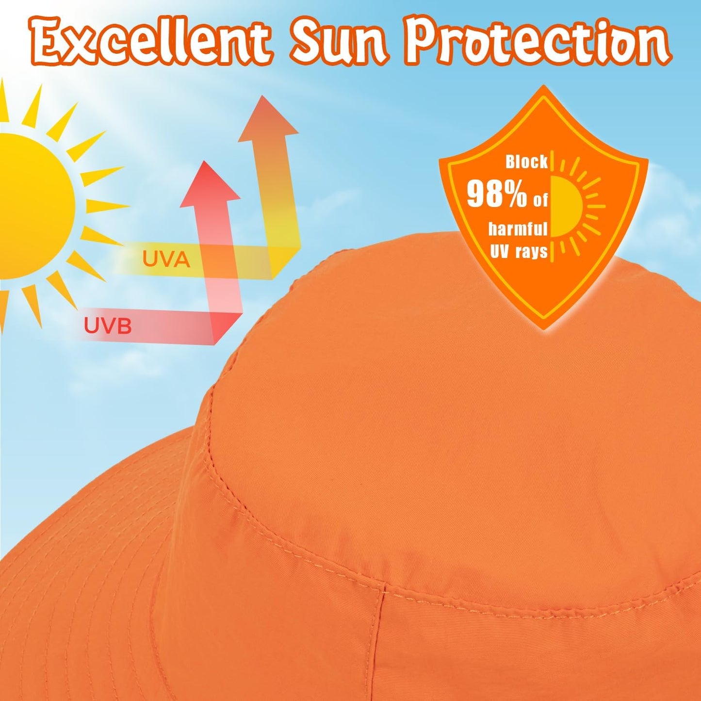 Baby Sun Hat Kids Summer UPF 50+ Toddler Bucket Hat Wide Brim Adjustable Beach Hats for Boys Girls Age 0-6 Years