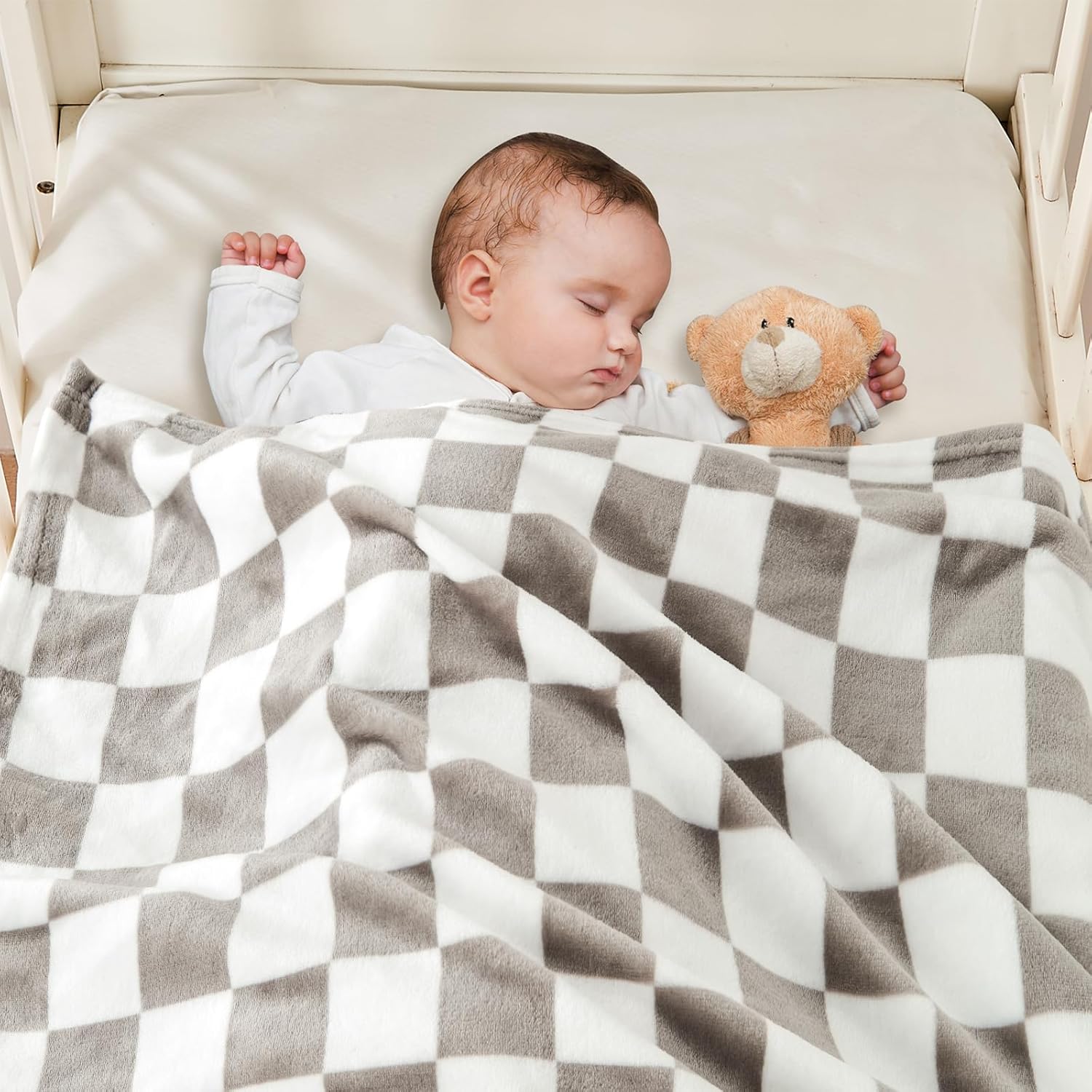 Yurhap Checkered Baby Blanket Fleece Baby Blankets Neutral for Boys Girls, Super Soft Warm