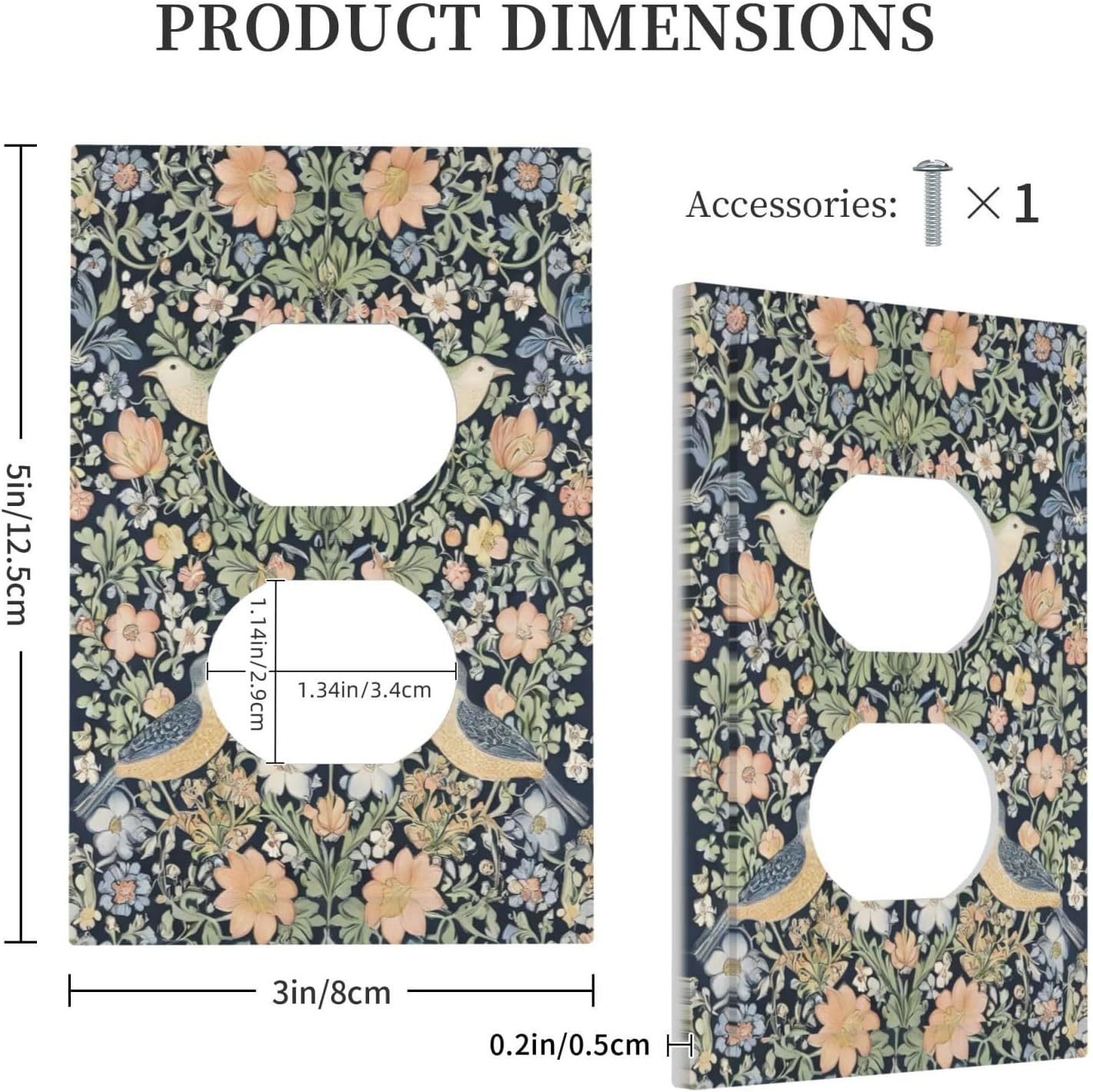 Decorative Outlet Covers Rustic Morris Birds Green Leaf Flower 1 Gang Duplex Light Switch Cover Plate Wall Plates for Electrical Outlets Switchplate Faceplate for Country Bedroom Home Decor