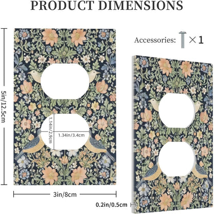 Decorative Outlet Covers Rustic Morris Birds Green Leaf Flower 1 Gang Duplex Light Switch Cover Plate Wall Plates for Electrical Outlets Switchplate Faceplate for Country Bedroom Home Decor