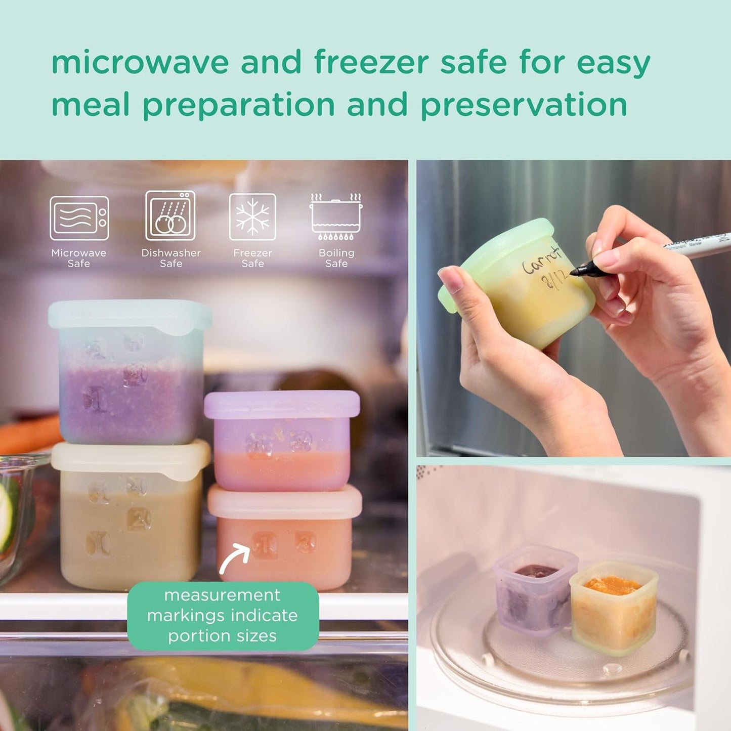 Olababy Clear Sense Silicone Storage Containers 4pk for Baby Food, Snacks, Formula, Puree, Sauce &