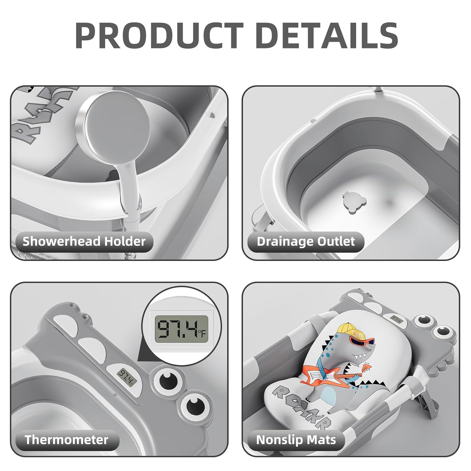 TPN Collapsible Baby Bathtub, Baby Bath Tub with Soft Cushion & Real-Time Thermometer, Baby Bathtub