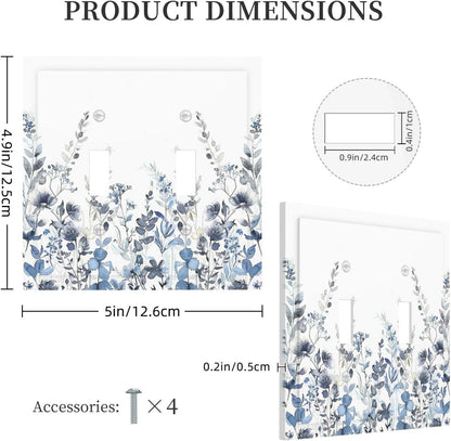 Decorative Switch Plates Light Blue Watercolor Leaves Plant With Floral 2 Gang Double Toggle Outlet Light Switch Cover Wall Plate Electrical Faceplate for Bedroom Bathroom Decor