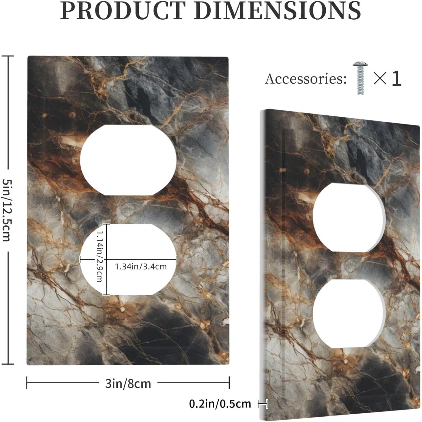 Brown Marble Granite Golden Lines Print Outlet Covers 1 Gang Duplex Light Switch Cover Decorative Switch Plates Electrical Receptacle Faceplate Wall Plate for Bathroom Kitchen Decor