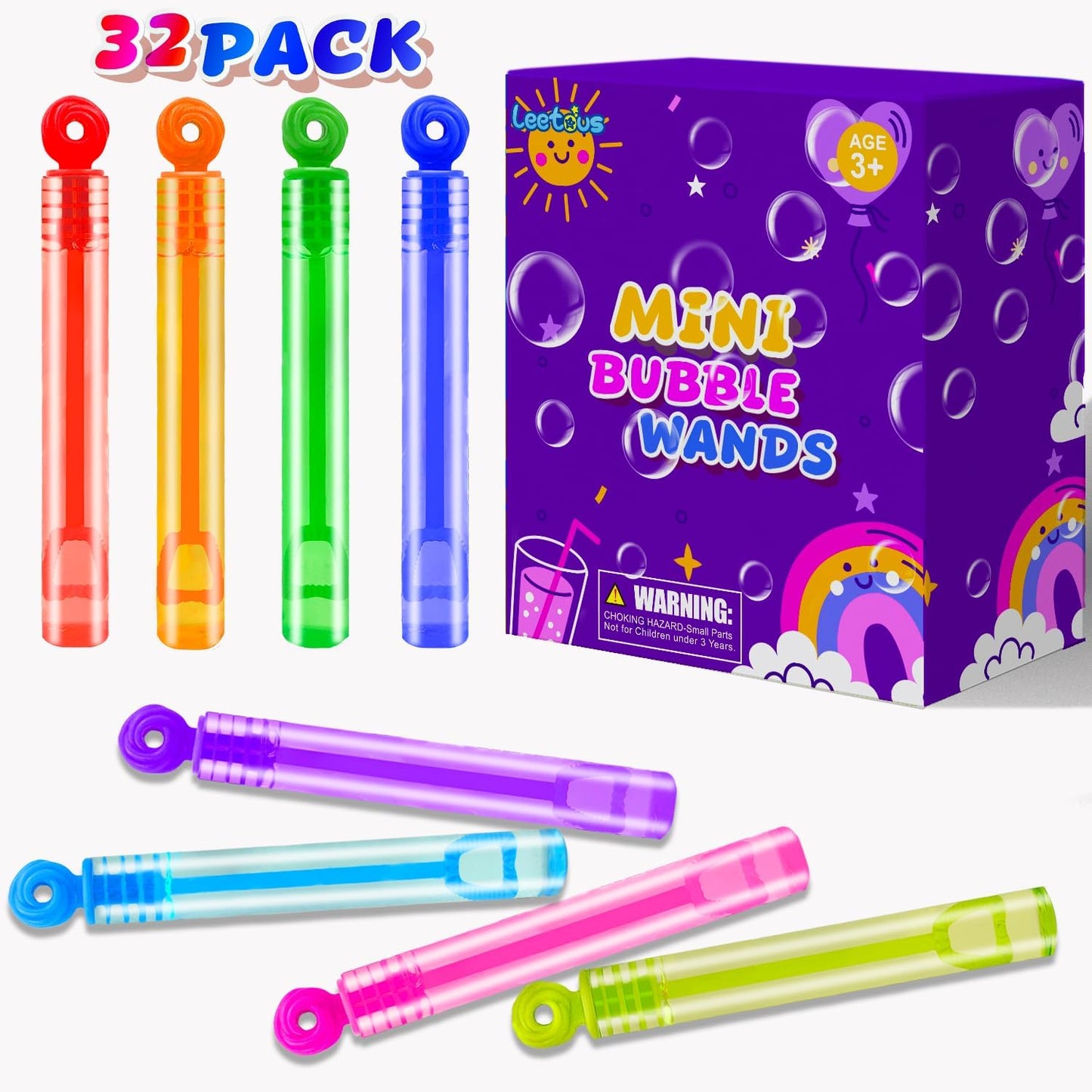 Kids Party Goodie Gift Bag Stuffer Fillers,32 Pack Mini Bubble Wand Toys,Small Halloween Pinata Birthday Party Favors Supplies for Boys Girls,Wedding Camping Classroom Prizes Treats for Toddlers