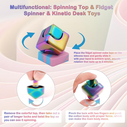 Desk Fidget Toys Spinner-Cube: Figetsss Cool Gadgets Metal Kinetic EDC-Toy with Silicone Base, ADHD Tools Cool Stuff Thing Office Toy Game Stress Relief Gift for Kid Children Teen Adult Christmas