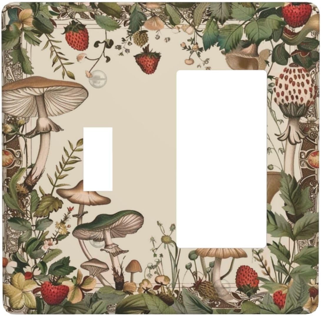 Decorative Outlet Covers Rustic Mushroom Garden Red Strawberry 2 Gang 1 Gang Wall Plate Cover Single Toggle Rocker Combo Light Switch Cover Plate Face Plate for Bedroom Home Decor