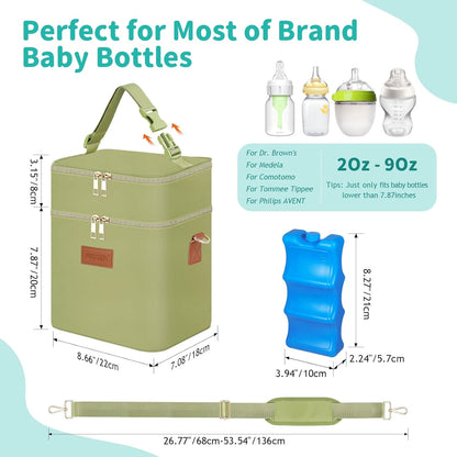 PIIOSER Breastmilk Cooler Bag with Ice Pack Fits 6 Baby Bottles Up to 9 Ounce, Insulated Baby