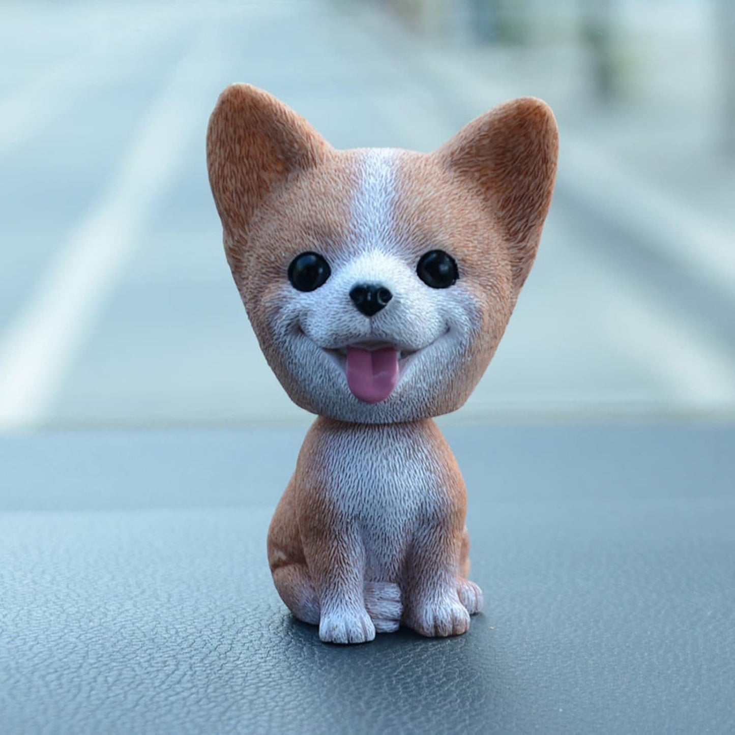 Resin Bobbing Head Dog Figurines Mini Bobblehead Puppy for Home Office Desk Car Dashboards Decor Ornaments (Koki)