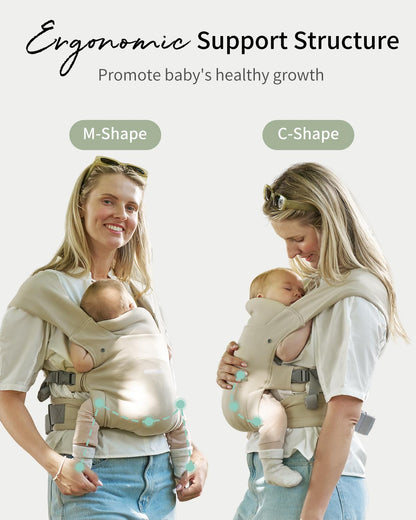 GROWNSY Baby Carrier, Wrap Carrier, Ergonomic with Head Support, Cream