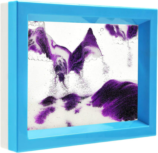Sand Moving Sand Art, Liquid in Motion Hourglass Timer, Dynamic Sand Picture Frame for Desktop Office Home Wedding, Sensory Anxiety Fidget for Calm Relaxing (Purple White Black)