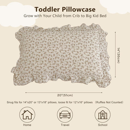 BuLuTu Cotton Muslin Kids Toddler Pillowcase with Cute Camellia Flowers Super Soft Travel Pillow Nursery Pillowcase for Boys,Girls,Bedding Decor Machine Washable, Durable Pillowcase,1 Piece,14"x20"