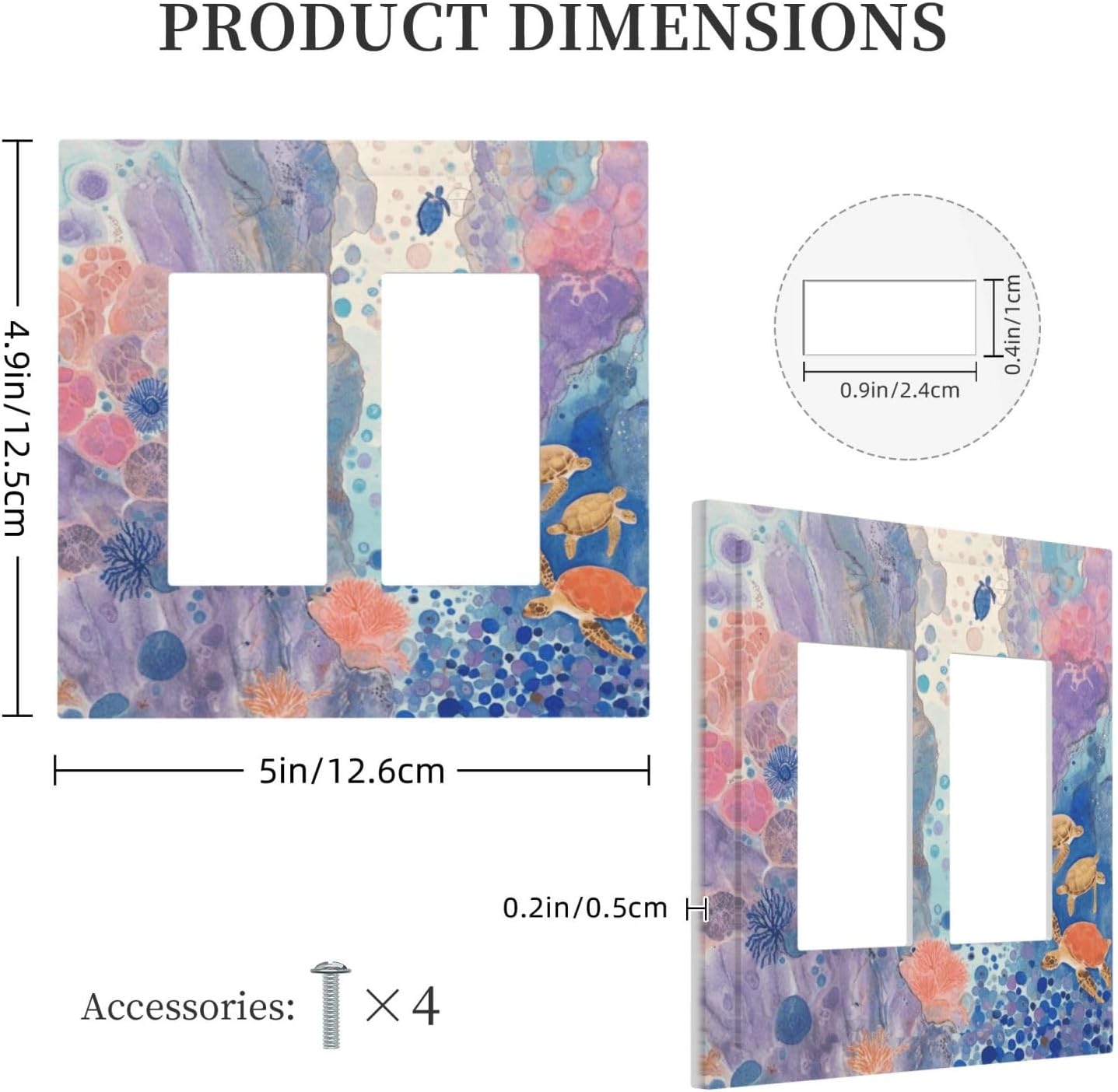 Turtle Coral Fish Watercolor Colorful Underwater World Decorative Outlet Covers 2 Gang Double GFCI Rocker Electrical Wall Panels Light Switch Cover Plate for Kids Room Home Decor