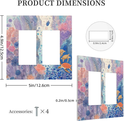 Turtle Coral Fish Watercolor Colorful Underwater World Decorative Outlet Covers 2 Gang Double GFCI Rocker Electrical Wall Panels Light Switch Cover Plate for Kids Room Home Decor