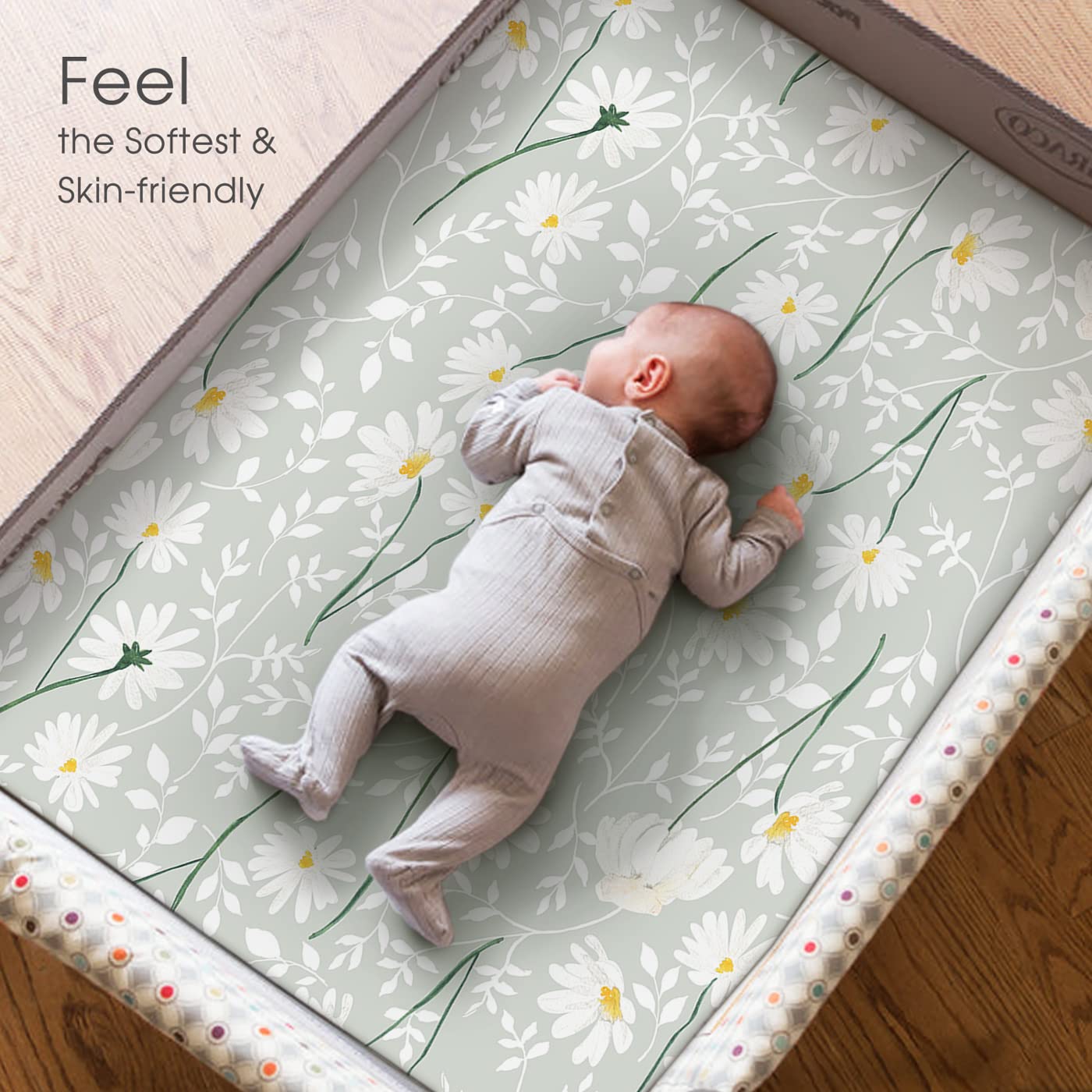 GRSSDER Stretchy Ultra Soft Jersey Knit Fitted Pack n Play Sheets Set 2 Pack, Universal Fitted