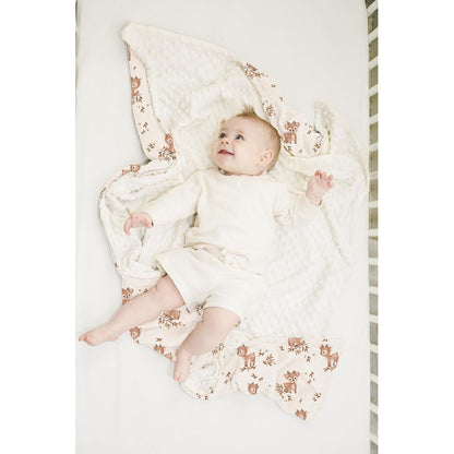 Konssy Baby Blankets for Unisex Boys Girls, Super Soft Nursery Minky Blankets with Muslin Cotton Front and Dotted Fleece Backing, Printed Bed Throws Newborn