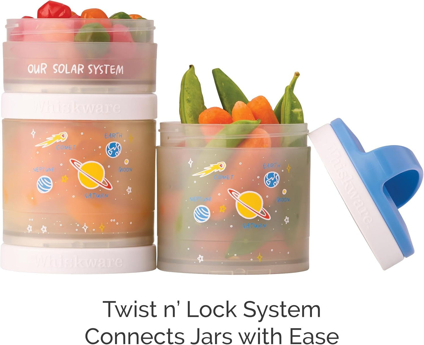 Whiskware Stackable Snack Containers for Kids and Toddlers, 3 Stackable Snack Cups for School and