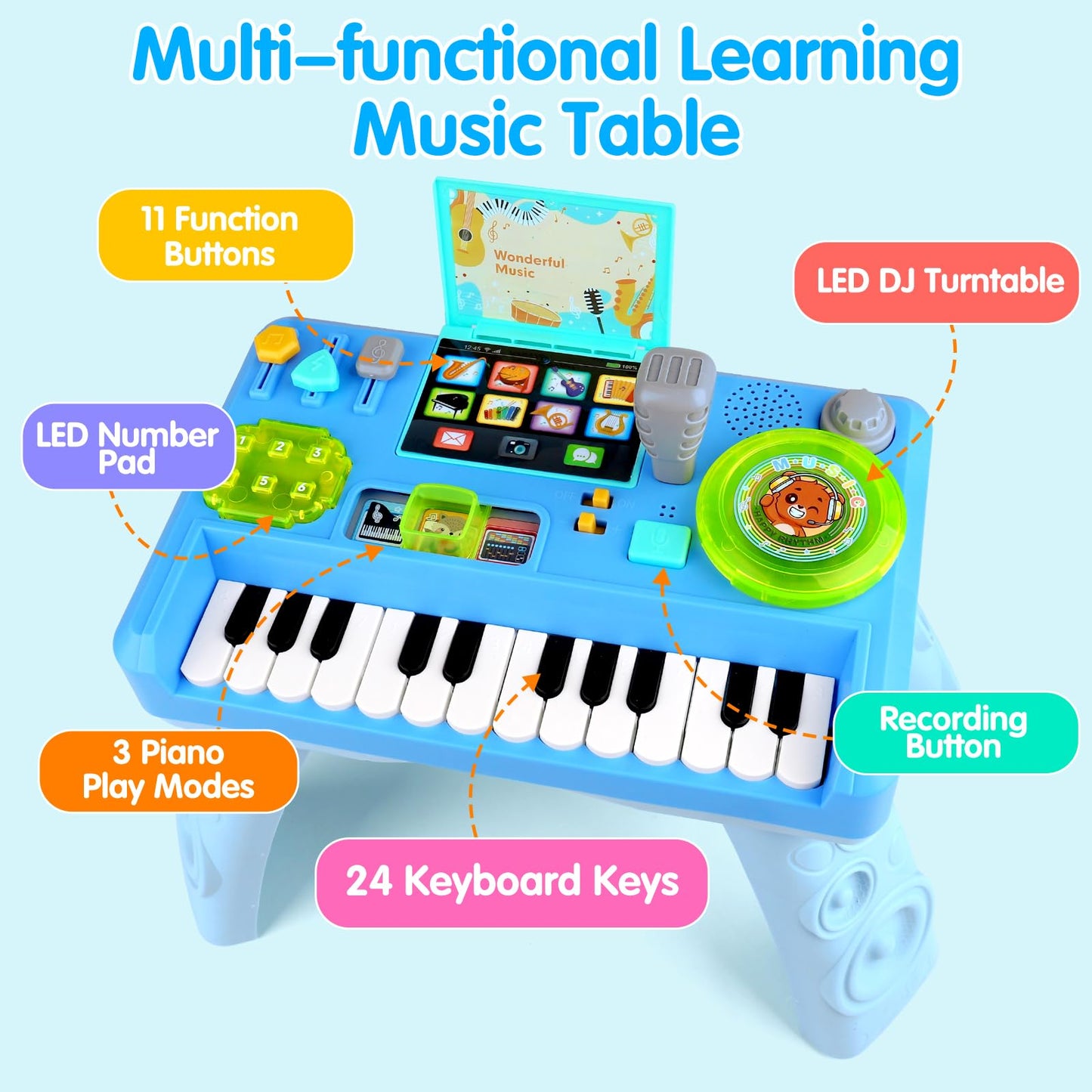 Baby DJ Table Musical Piano Toys for Toddlers Boys Girls with Music & Light