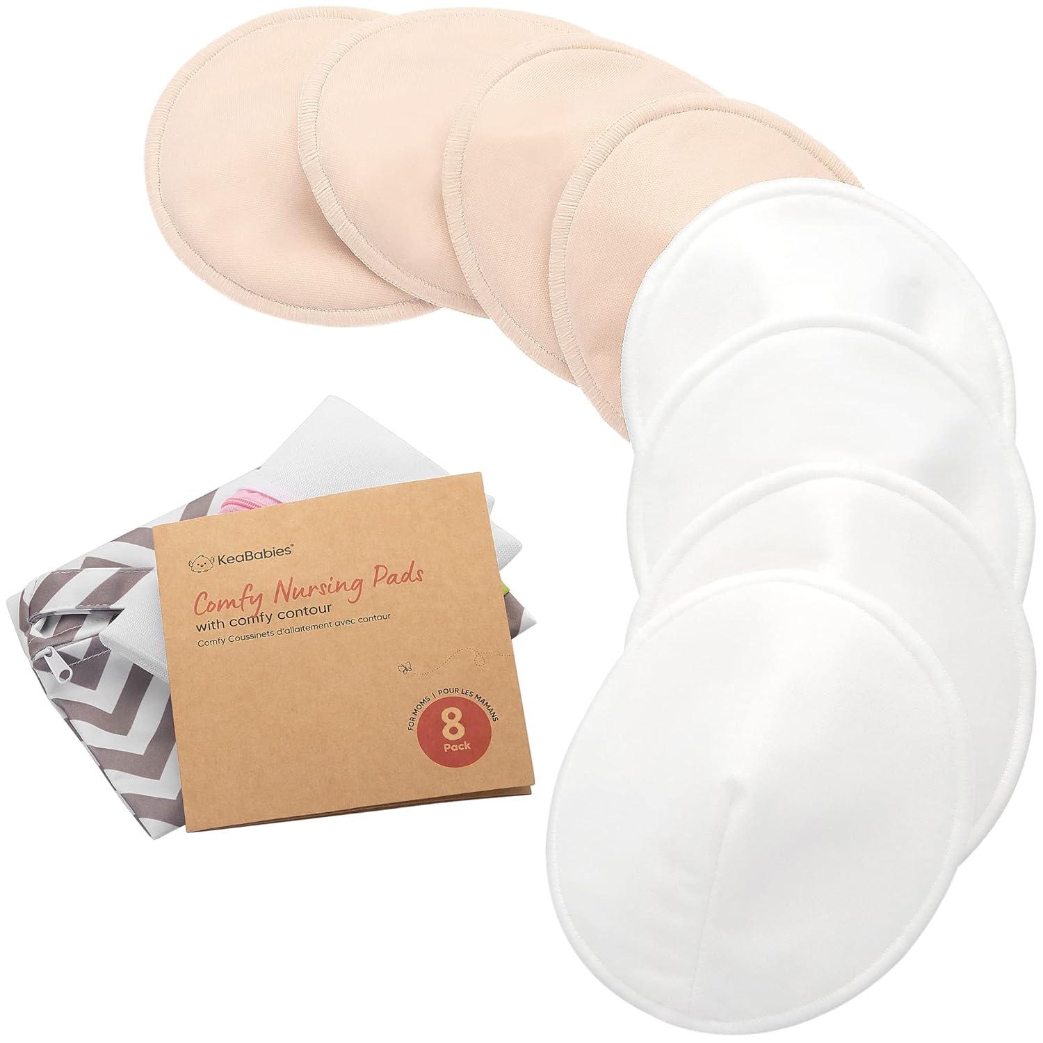 Organic Nursing Pads - 8 Washable Viscose Derived from Bamboo Breastfeeding Pads, Wash Bag