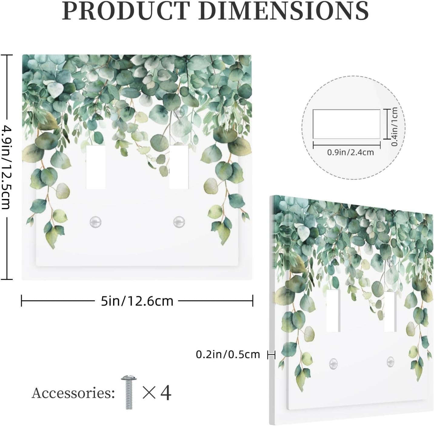 Decorative Switch Covers Plate Rustic Green Eucalyptus Leaves 2 Gang Wall Plate Unique Double Toggle Light Switch Plate Wall Cover Plate Faceplate for Country Bedroom Home Decor