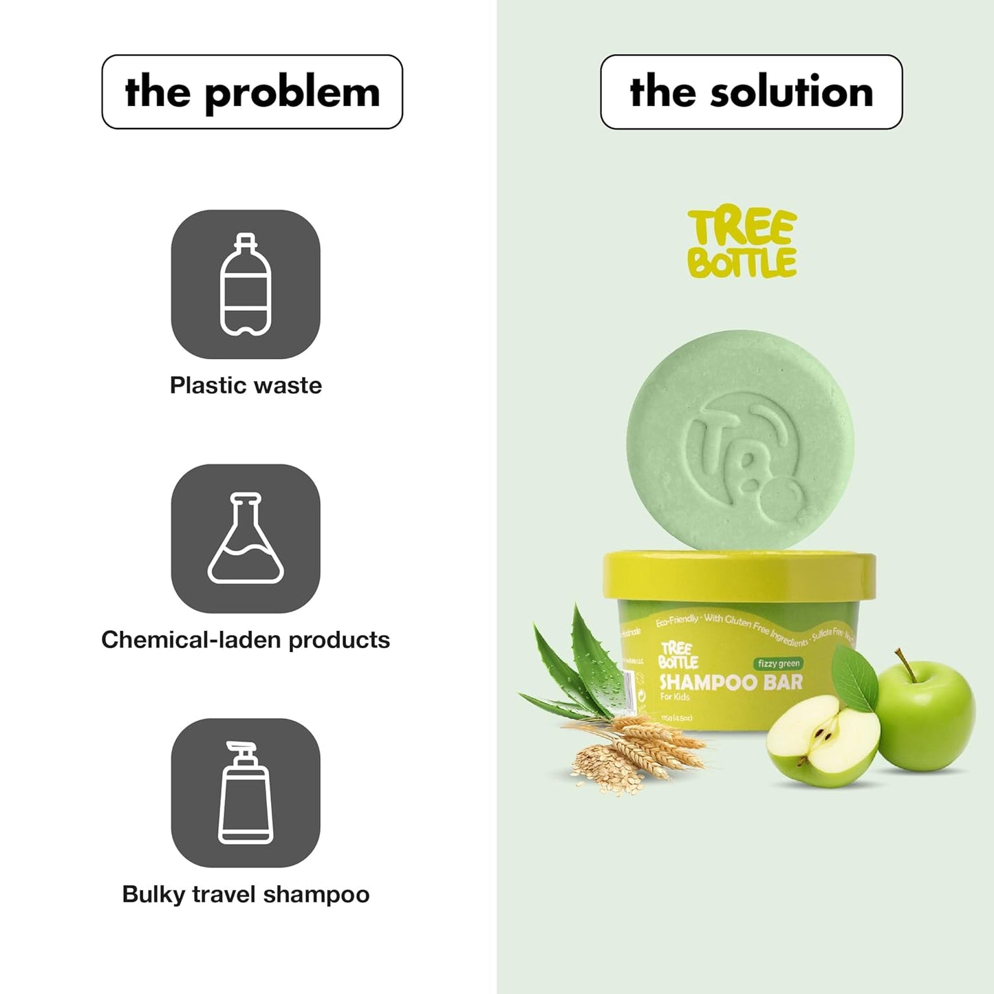 Tree Bottle Hydrolyzed Oat Protein + Aloe Vera Shampoo Bar for Kids – Gentle & Nourishing for