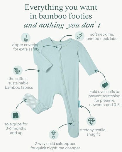 Baby Zipper Footie Pajamas, Supersoft Bamboo Rayon Baby Footed Pjs Boy Girl 0-3-6-9-18-24 Month Coverall Sleepers