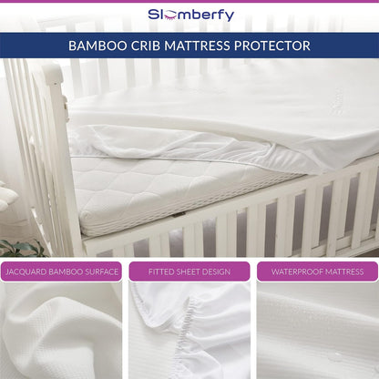 Mini Crib Mattress Protector by Slumberfy, Waterproof and Hypoallergenic Mattress Protector for Babies and Toddlers, Made of Bamboo Material -27x39 inches