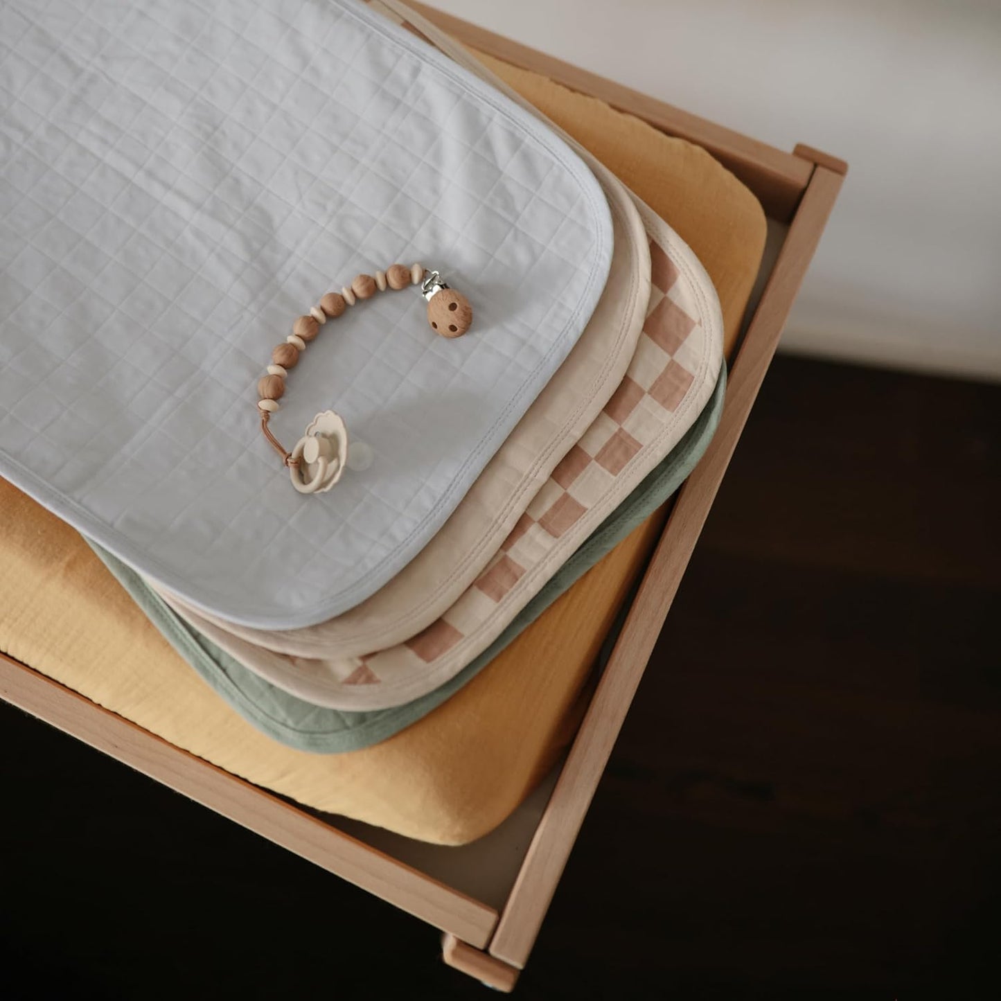 mushie Waterproof Changing Pad Liners | 100% Organic Cotton | Set of 3 (Natural Check Combo)