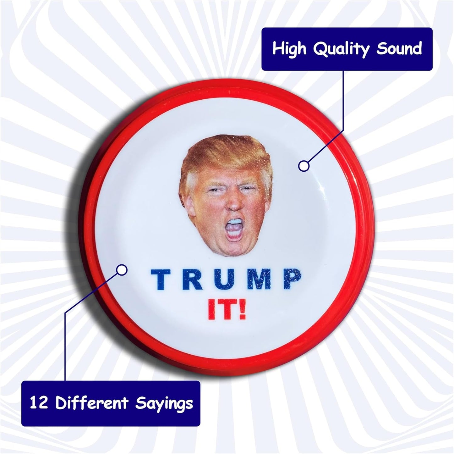 Talking Donald Trump Sound Button-12 Quotes in His REAL Voice-Funny Trump Gift for Men, Women, 2024, Political Gifts for Desk, Office and Home. Republican or Democrat