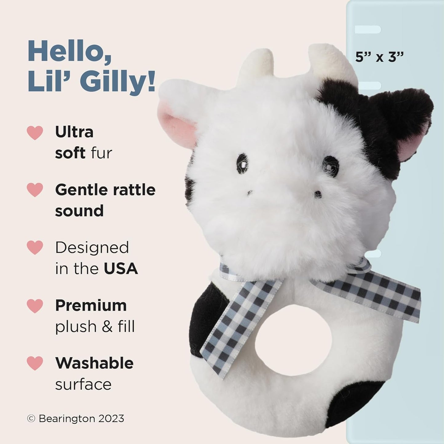 Bearington Collection Lil' Gilly 5.5 in Cow Baby Rattle - Baby - Plush Rattles Gift for Newborn