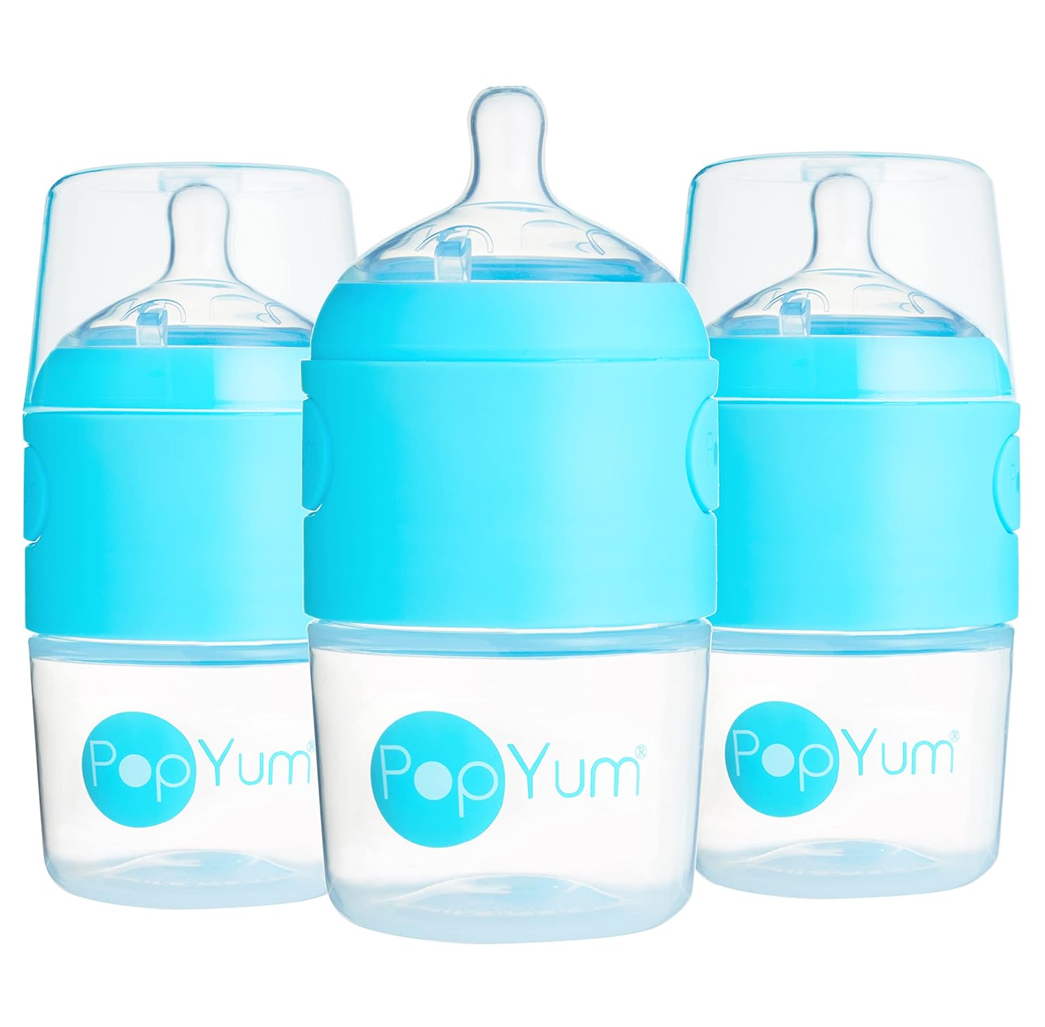PopYum 5 oz Blue Anti-Colic Formula Making/Mixing/Dispenser Baby Bottles, 3-Pack with #1 Slow Flow