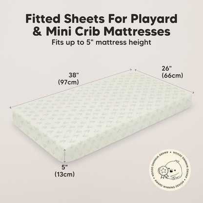 2-Pack Mini Crib Sheets Fitted - 38x26 Pack N Play Sheets for Pack and Play Mattress, Organic