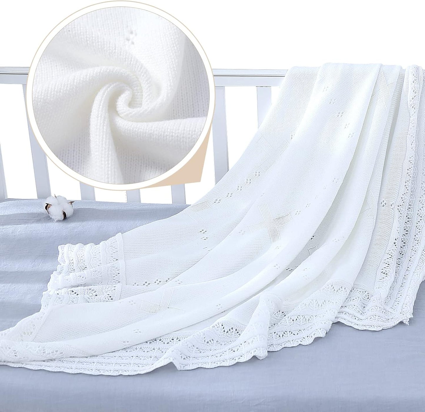 Booulfi Baby Blanket White Receiving Blanket Baptism Christening Towel for Newborn Girls Boys