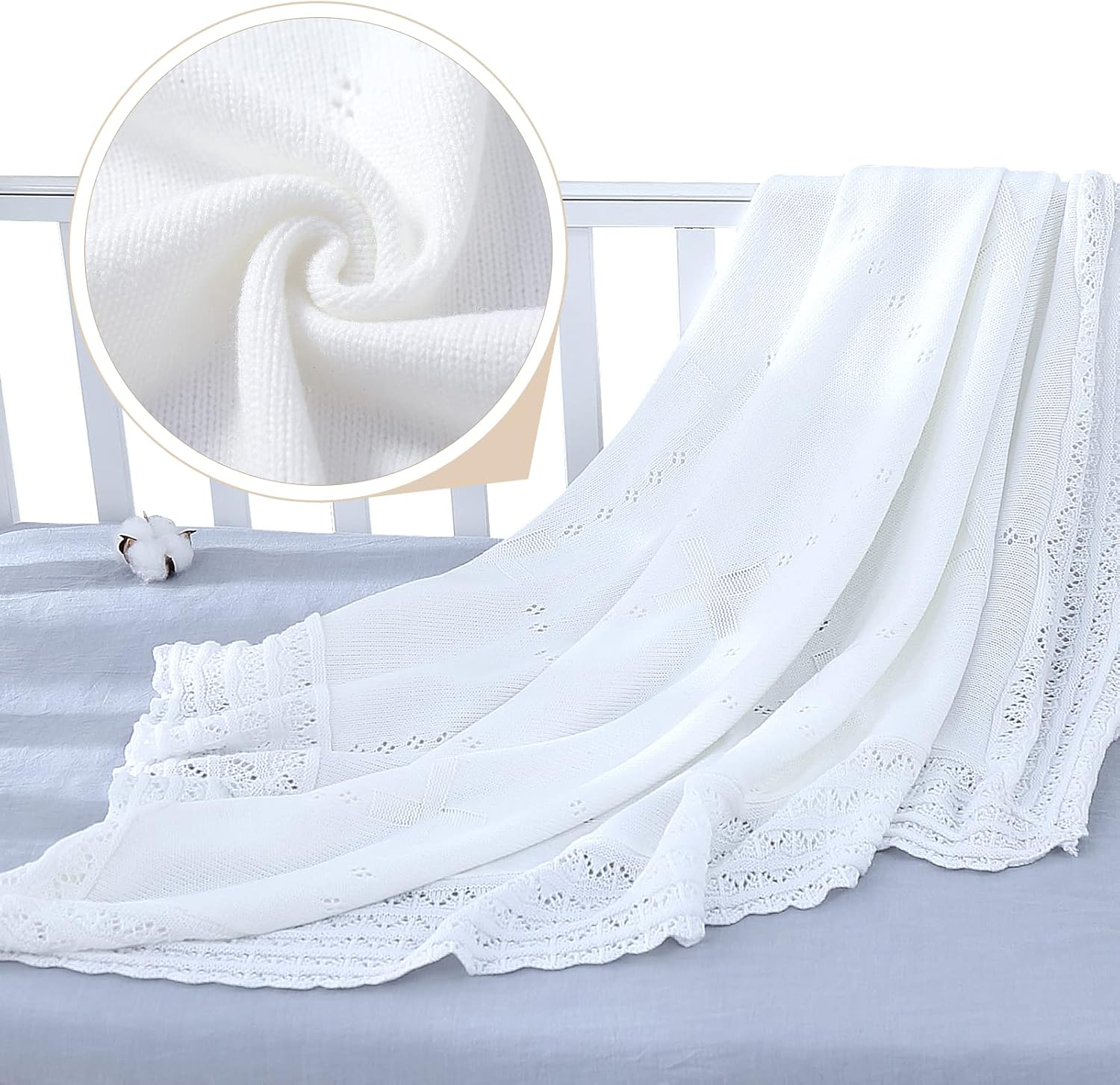 Booulfi Baby Blanket White Receiving Blanket Baptism Christening Towel for Newborn Girls Boys