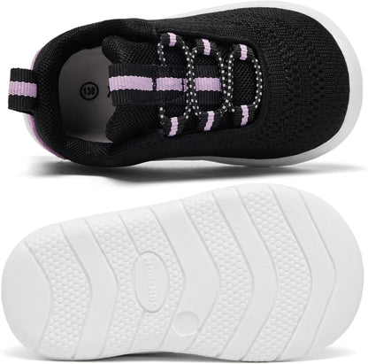 MORENDL Toddler Slip On Sneakers Baby Walking Shoes Non-Slip Breathable Unisex Pink Mesh Lace-Up Athletic Sneakers Infant Running Shoes