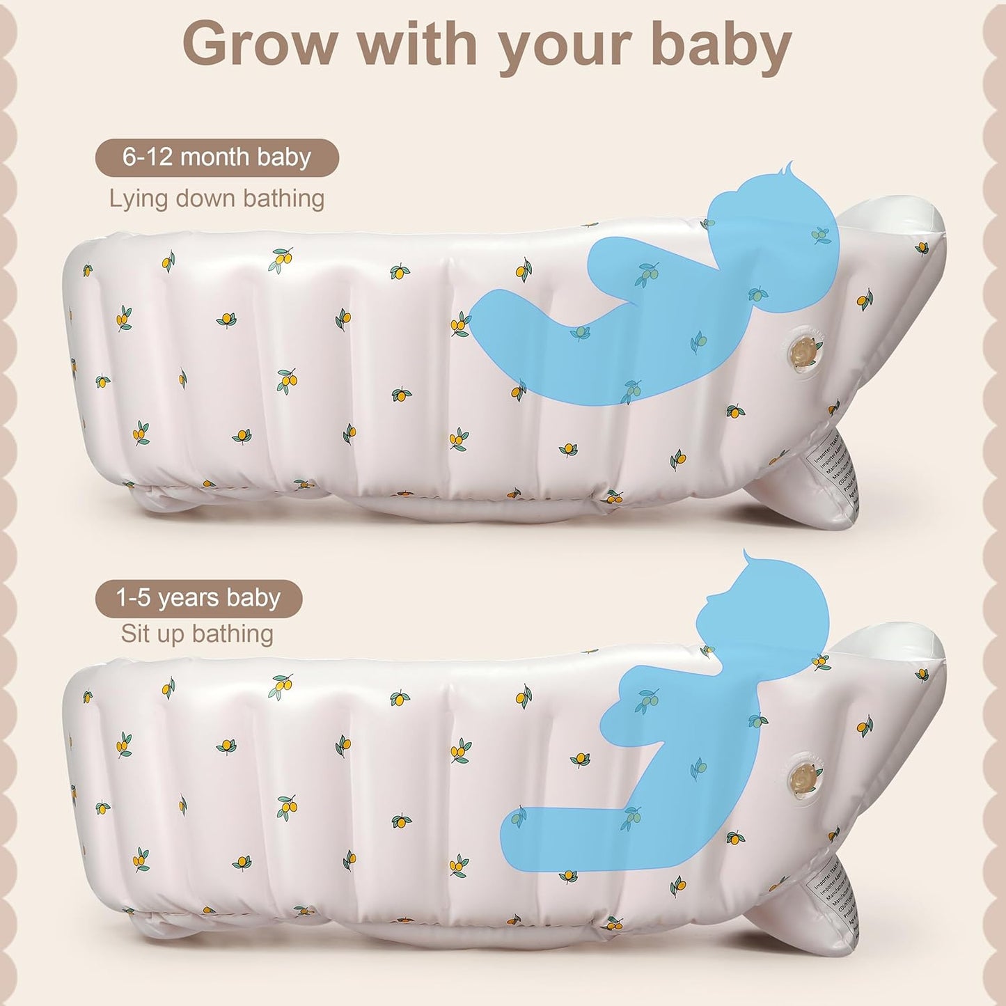 Mink Inflatable Baby Bathtub with Built-in Air Pump, Newborn to Toddler Bath Tub,Portable Travel