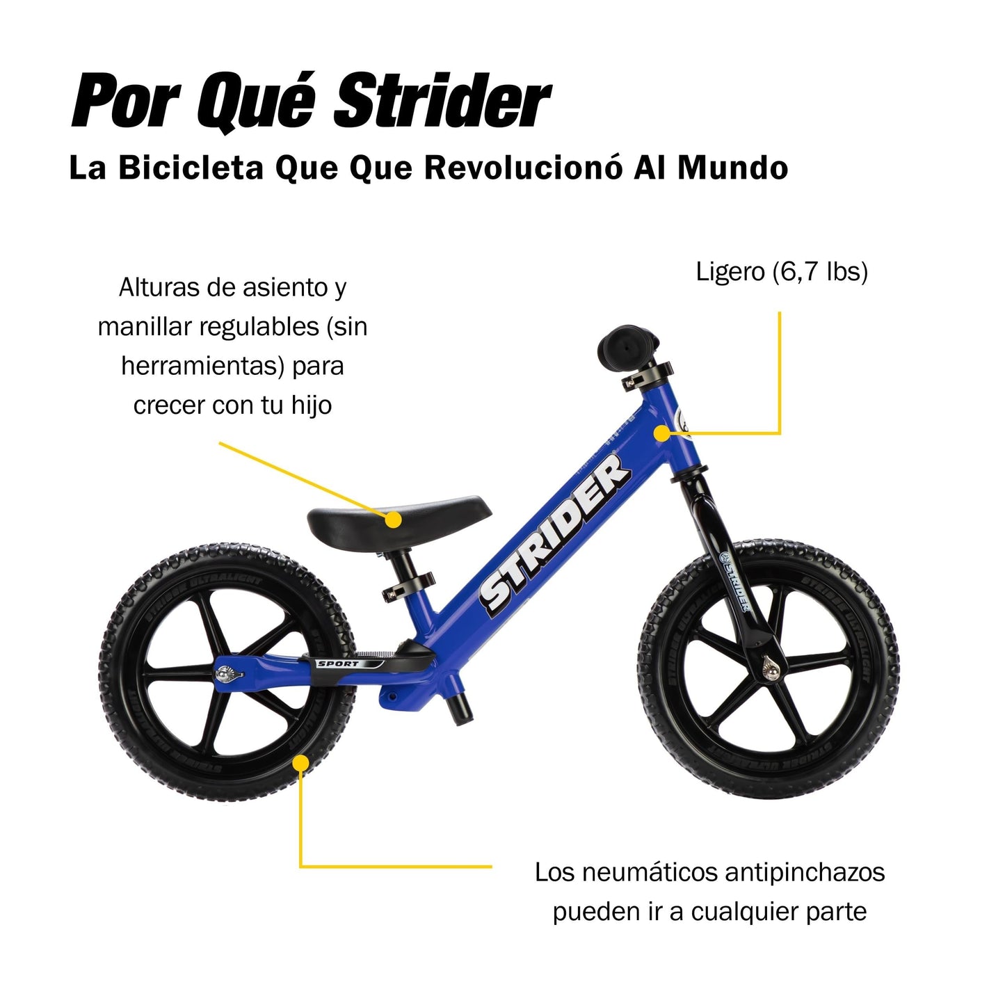 Strider 12 Sport, No Pedal Balance Bike for Kids Ages 1–4 Years, Blue