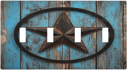 Light Switch Covers Rustic Wood Country Barn Texas Star On Teal Quad Toggle Electrical Faceplate 4