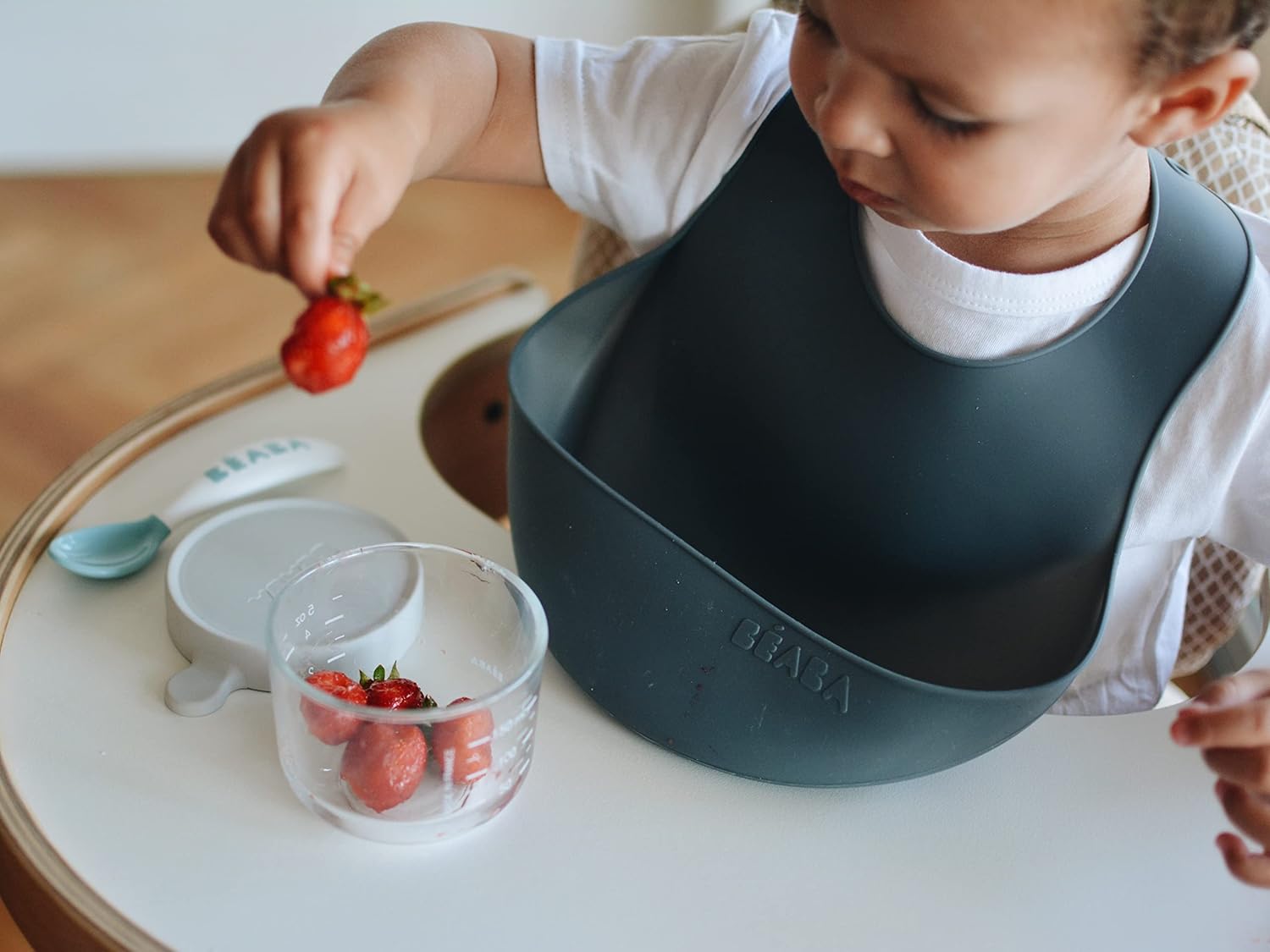 BEABA Silicone Baby Bib, Made with Soft Supple Silicone, Baby Bibs with Baby Food Catcher, Baby