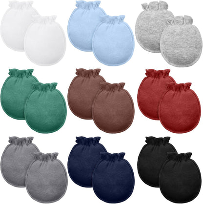 9 Pairs Newborn Baby Boys Girls Mittens 0-6 Months Infant Toddler Mittens No Scratch Solid Color Gloves