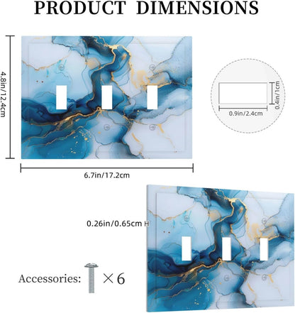 Decorative Switch Covers Plate Modern Abstract Blue Gold Line Marble 3 Gang Artistic Wall Plate Unique Triple Toggle Light Switch Plate Jumbo Faceplate for Kitchen Bedroom Home Decor