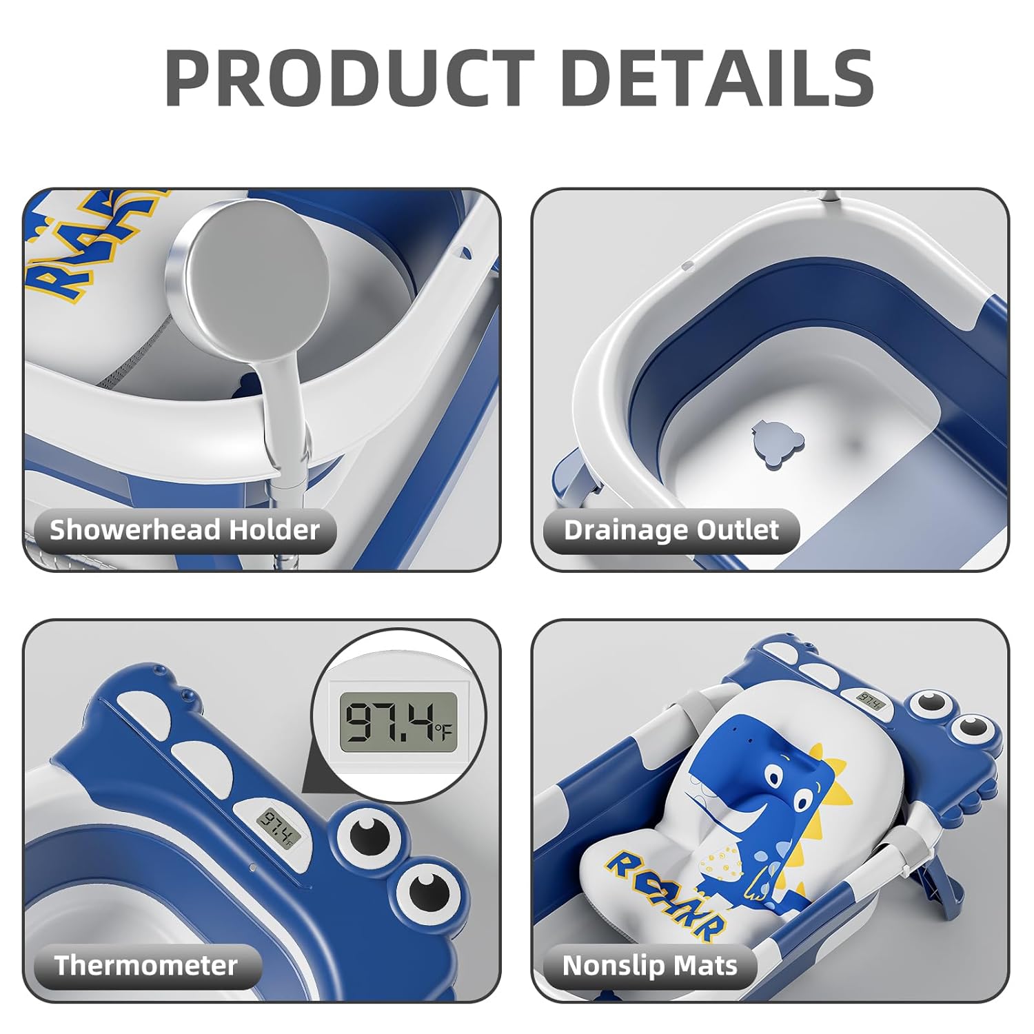 Collapsible Baby Bathtub for Newborn, Foldable Baby Bath Tub with Thermometer & Soft Floating