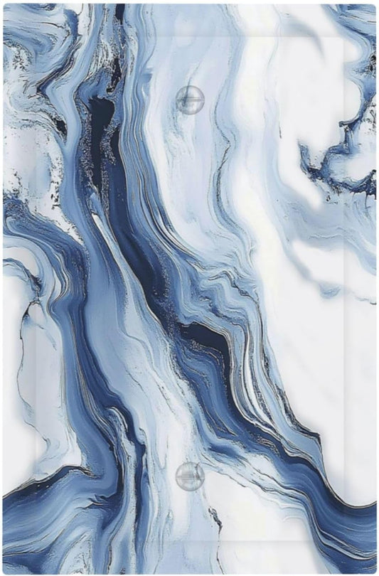 Light Switch Cover Plate White Marble Navy Blue Line Fluid 1 Gang No Device Blank Electrical Wall Plates Faceplate Decorative Switch Plate For Bathroom Kitchen Decor