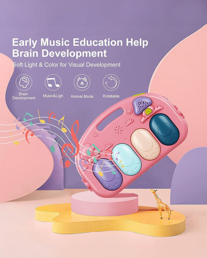 dearlomum Baby Play Mat Gym,Funny Play Piano Tummy Time Baby Activity Mat with 5 Infant Sensory Toys & 4 Wrist Rattle Socks, Boy & Girl Gifts for Newborn 0 to 3 6 9 12 Months(Pink)