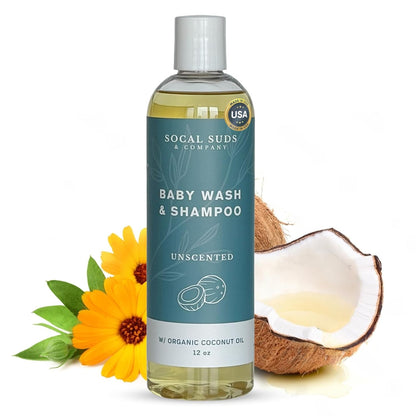 SoCal Suds & Company Baby Shampoo & Body Wash, 2-in-1 Organic Gel - Gentle Castile Soap with
