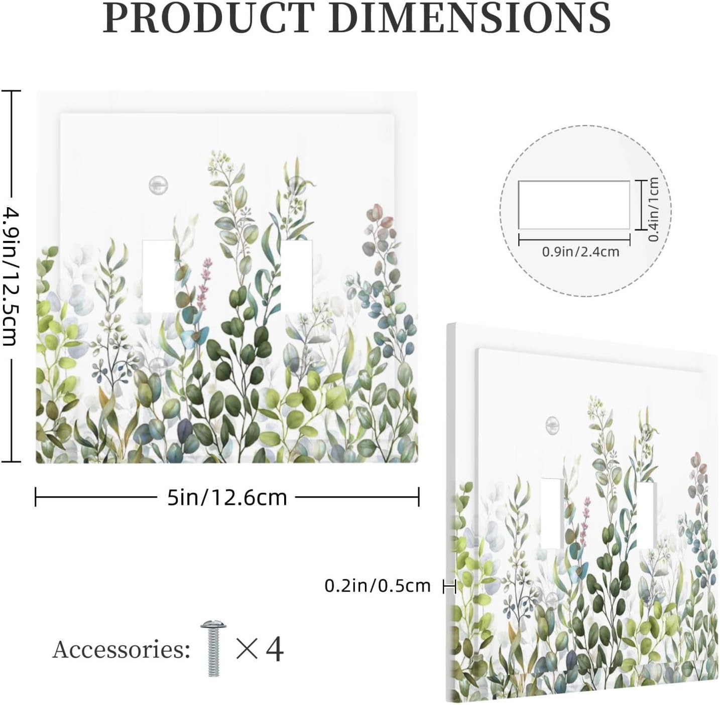 Green Eucalyptus Leaf Plant Herbs Springnature Decorative Switch Plates 2 Gang Double Toggle Outlet Light Switch Cover Wall Plate Electrical Faceplate for Bed Room Living Room Decor