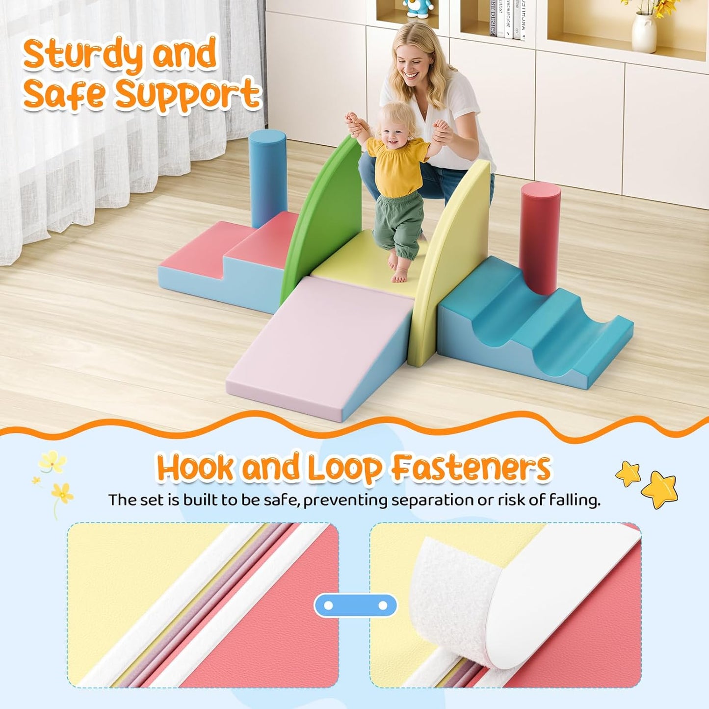 Lischwert Foam Climbing Blocks for Toddlers 1-3, 8pcs Soft Play Set with Crawling Exploration Toys, Indoor Outdoor Infant Safe Blocks for Baby Gym Toddler Playground